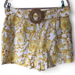 Maison d'Amelie Women’s Shorts Yellow Floral Raffia Belt Linen Blend Size 12 Photo 0