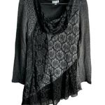 Adore Black Gray Mixed Textiles Lagonlook Asymmetrical Floral Tunic Top Photo 0