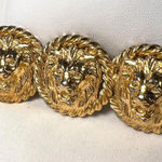 Vintage triple Lion's Heads Gold tone bar Brooch Anne Klein unmarked Photo 0