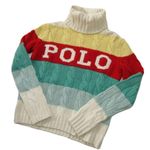 NWT Polo Ralph Lauren Women's Logo Stripe Wool Cashmere Turtleneck Sweater S Photo 1