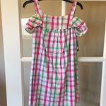 Crown & Ivy  pink lime white plaid open shoulder dress Summer New Photo 8