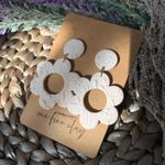 Large Textured Flower Clay Earrings in Cream Photo 6