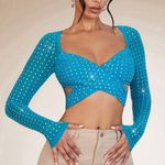 SheIn BAE Rhinestone Detail Crisscross Front Crop Top Photo 0