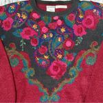 Jantzen Dark Red Crew Neck Sweater with Vintage Floral Design Vintage 90s Bold Photo 3