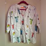 Vilagallo 100% Linen Tropical Cocktail Print 3/4 Sleeve Blouse EU 42 10 L White Size L Photo 0