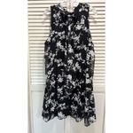 Robbie Bee  Chiffon Blk/Cream Floral Midi Dress Size 14 Lined Tie Back Neck‎ Photo 3