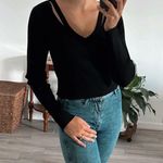 Calvin Klein Cropped Rib-Knit Cut-Out V-Neck Top Photo 0