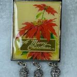 Merry Christmas Vintage Jewelry Pin Brooch Poinsettias and Dangling Pinecones Photo 13