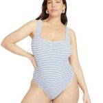 J.Crew Textured Squareneck One-Piece Swimsuit In Stripe Blue White 22 Photo 0