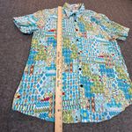 Vatpove Shirt Womens Medium Green Blue Aztec Madras Coastal Country Vacation Photo 2