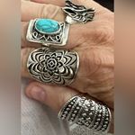 Turquoise Silvertone Ring Native Style Blue Fashion Rings Gemstone Plated Navajo Photo 3