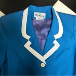 Oleg Cassini Vintage 80s  Blazer Jacket Bright Lapis White Trim Gold Lion Buttons Photo 2