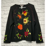 Tiara International Vintage  Fall pumpkin leaves floral knit zip sweater L. Photo 1