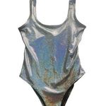 Forever 21 Silver Holographic Metallic One Piece Bodysuit Thong Bodysuit Small Photo 0