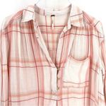 Free People Pink Muslin Plaid Print Long Sleeve Button Up Oversized Tunic Top Photo 2