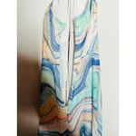 LIV FOSTER Blue Orange Abstract Watercolor Wave Pattern Halter Neck Maxi Size 6 Photo 11