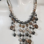 Lane Bryant  Gray, Cream, & Brown Beaded Dangling Necklace Photo 0