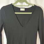 Wilfred Free Aritzia Black Mini Dress Stretch Rib Knit V-Neck Size L Minimalist Photo 1