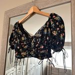 For Love & Lemons Black Floral Cropped Puff Sleeve Blouse Size Small Photo 1
