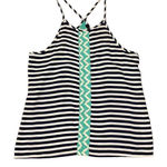 THML Black White Stripes Green Aztec Tribal Print Racerback Tank Top Large Photo 0