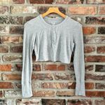 Aerie Grey Waffle Knit Crop Long Sleeve Henley Shirt Top, S Photo 1