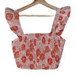Lulus  Womens Floral Smocked‎ Crop Top Small Dusty Pink Gold Metallic Ruffle NEW Photo 0