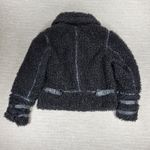 dh NEW YORK Moto Jacket Womens Med Black Curly Faux Fur Leather Trim Buckles Photo 9