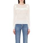 Maje  | Menthe open knit pointelle ruffle top in ecru Photo 11