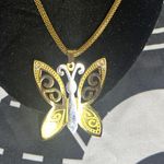 L.T.S.Steel Gold Tone Butterfly Pendant Necklace Y2K Aesthetic Statement Jewelry Photo 2