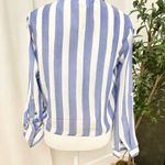 Japna Womens Blue White Striped Button Up Tie Shirt Photo 4