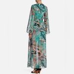 ECI NY Paisley Chiffon High Slit Maxi Dress Teal Aqua 8 Boho 70s Ethereal Chic Photo 1