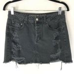 American Eagle Womens Denim Pencil Skirt Black Button Fly Frayed Distressed 6 Photo 0