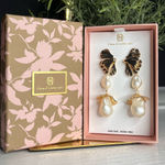 House of Harlow 1960 Gold Leaf Pearl Drop Dangle Earrings NWT Gift Boxed Photo 0