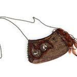 Mary Frances Paisley Embellished Beaded Leather Mini Bag Chain Strap Purse Brown Photo 2