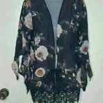 Iris  Sz S Womens Black Sheer Floral Open Front Kimono Side Splits Lace Photo 0