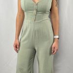Newbury Kustom Tie Back Wide Leg Cropped Jumpsuit in Light Green Size Small Photo 0