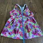 Lands End Womens Bright Floral Palms Racerback Tankini Swim Suit Top Size 10 Purple Photo 5