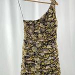 ZARA NWT  One Shoulder Metallic Floral Mini Dress in Purple Gold Size Extra Small Photo 3
