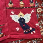 Vintage Grandma Knit Cardigan Sweater Women’s Small Red Angels 90s Photo 4
