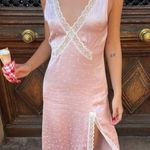 Rumored Lucy Midi Dress Blush Heart Print Lace Satin Pink Photo 0