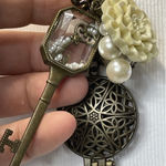 Vintage Plunder Key Locket And Pearl Necklace BOHO 30in Chain Photo 0