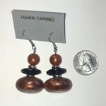 Elegant Brown Shimmer and Black Beaded Boho Retro Fashion Earrings Photo 2