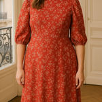 Missguided High Neck Puff Sleeve Midi Dress Red Floral Size US 12 NWT Photo 0