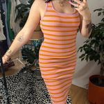 ZARA Crossback Stripe Bodycon Midi Dress Pink Orange Size XS Photo 3