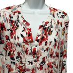 Lucky Brand  Women Boho Floral Peasant Top M White Red Babydoll Cottagecore Fairy Photo 5