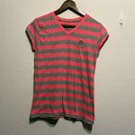 Beverly Hills Polo Club Pink Gray Striped V-Neck Tee Women’s Size L Large Casual Photo 5