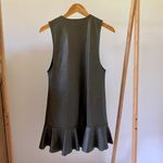 ZARA Faux Leather Drop Waist Pleated Dress in Dark Olive Green - XS Photo 3