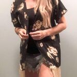 Free People Floral black kimono shirt top with fringe! Size medium! Photo 3