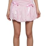 ADORED AURA BUBBLE MINI SKIRT Pink Ruched Mini Skirt with Bows Size XXS Photo 2