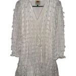 Farm Rio  White Textured Mini Dress, Beaded Tassels- Size Small Photo 2